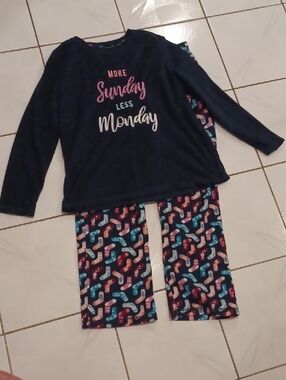 4/$40 Navy Pajama Set with Pink & Teal Sock Accents - Size XL